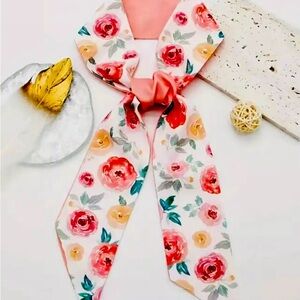 Floral Pink Rose Print Ribbon Hair Scarf – Feminine Accessory for Women